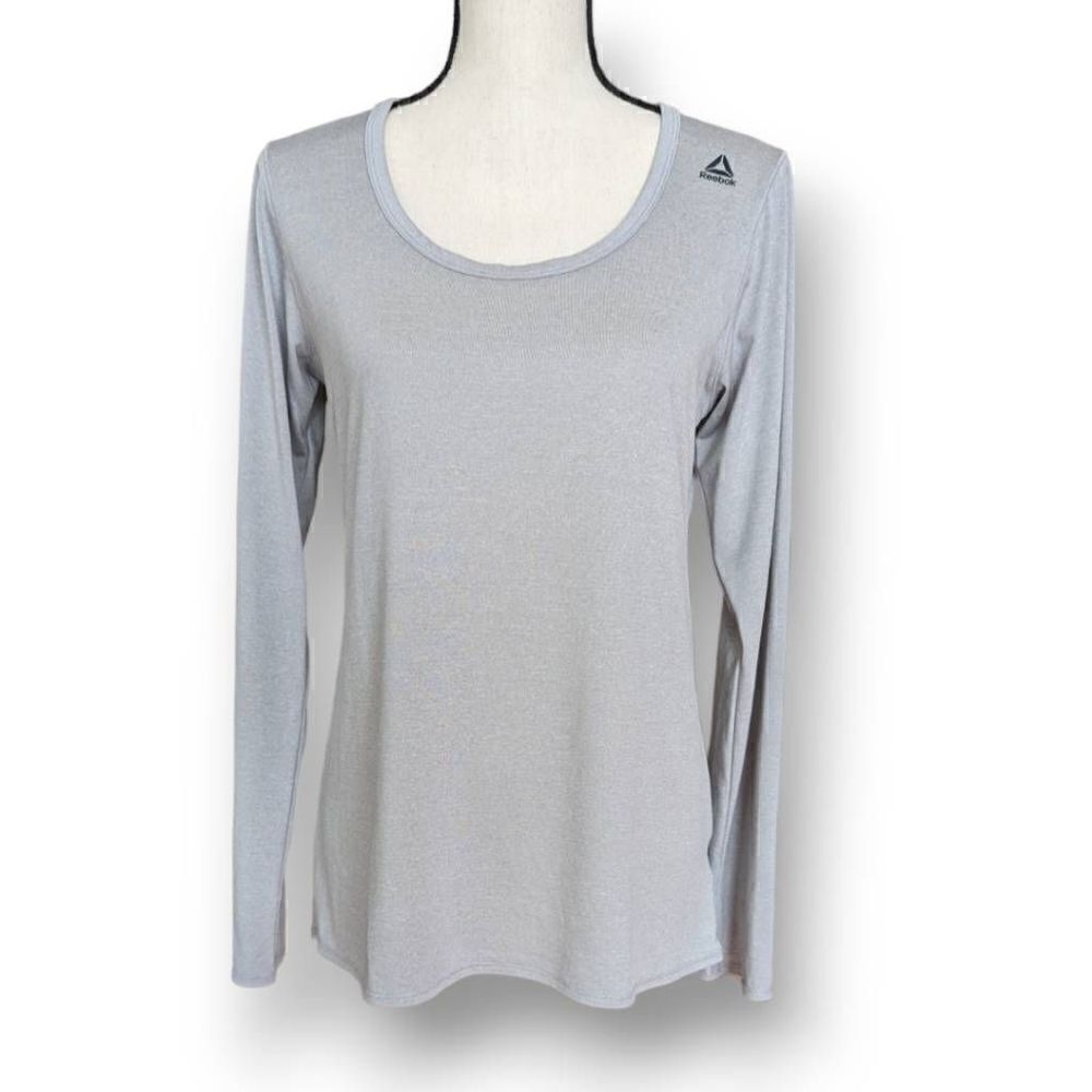 Reebok Womens Athletic Top Long Sleeve Racerback Hole Gray Medium